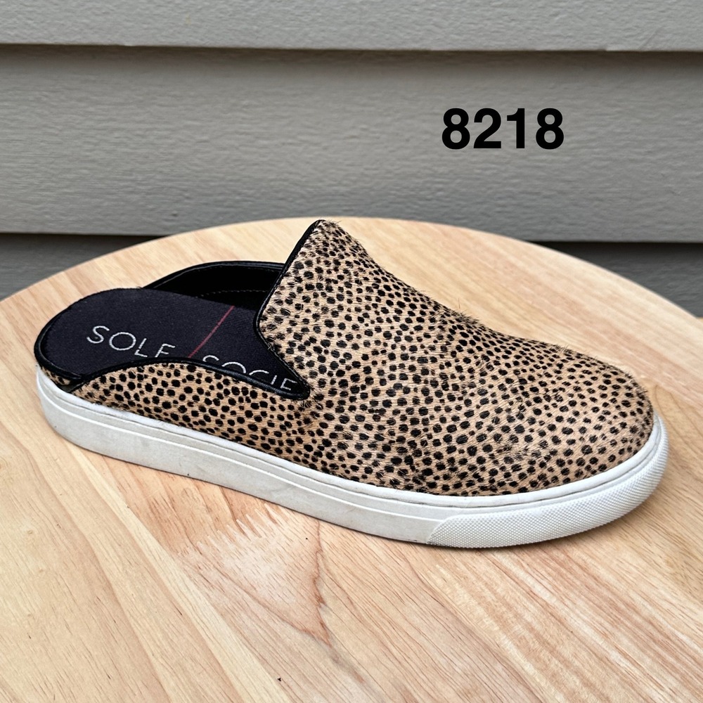 Sole Society Belynda Leopard Print Real Cow Fur Mule Sneakers Tan Black 5M